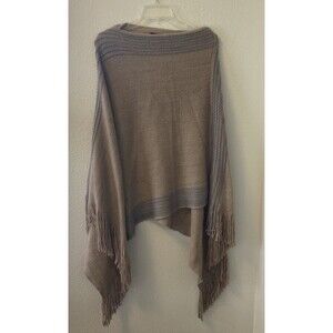MAX EDITION Knit Poncho Asymmetrical Acrylic Size Sm/Med Fringe Boho Artsy